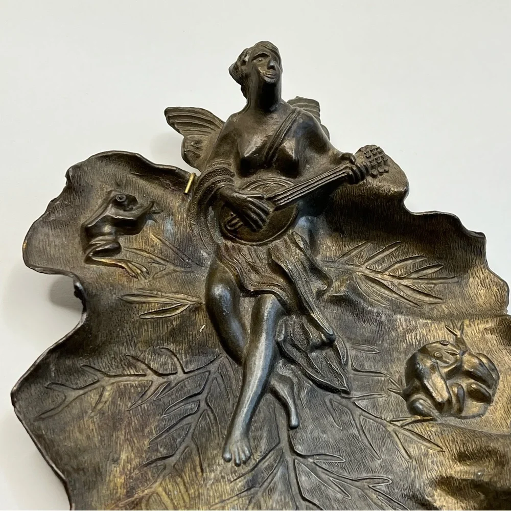 Vintage Art Nouveau Fairy Angel In the Garden with Frogs Metal Calling C…